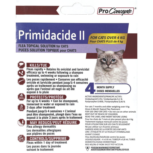 Primidacide II Flea Topical Solution for Cats 4x0.8 ml tubes